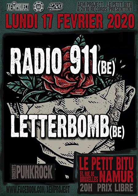 Radio 911 + Letterbomb au Petit Bitu le 17 février 2020 à Namur (BE)