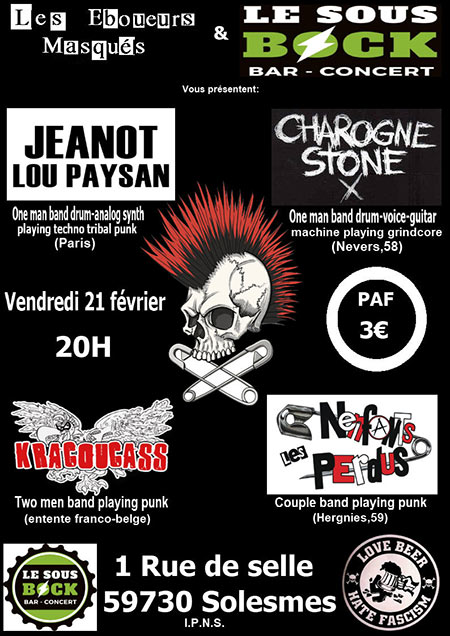 Concert punk tribal grindcore le 21 février 2020 à Solesmes (59)
