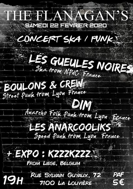 Les Gueules Noires // Boulons&Crew // DIM // Les Anarcooliks le 22 février 2020 à La Louvière (BE)