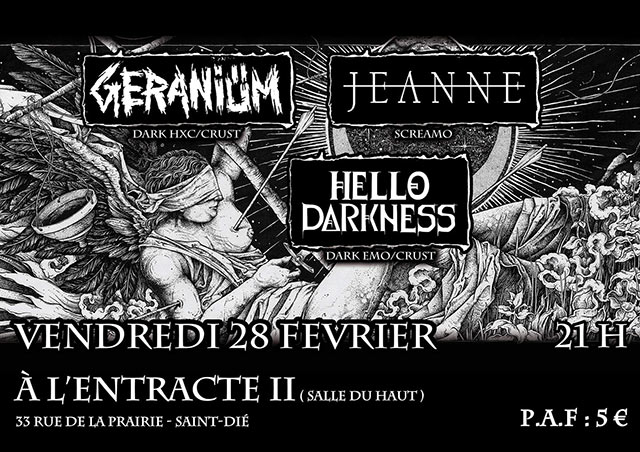 Geraniüm + Jeanne + Hello Darkness à l'Entracte II le 28 février 2020 à Saint-Dié-des-Vosges (88)