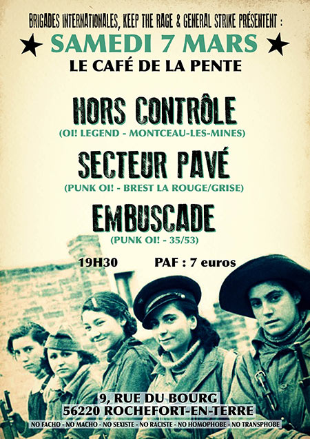 Concert Punk/Oi! anticapitaliste au Café de la Pente le 07 mars 2020 à Rochefort-en-Terre (56)