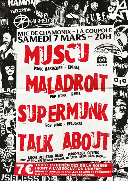 Muscu + Maladroit + Supermunk + Talk About à la Coupole le 07 mars 2020 à Chamonix-Mont-Blanc (74)