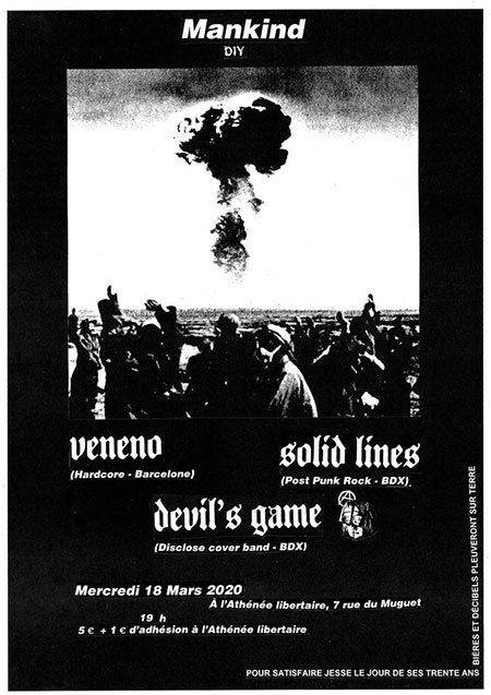 Solid Lines + Devil's Game à l'Athénée libertaire le 18 mars 2020 à Bordeaux (33)