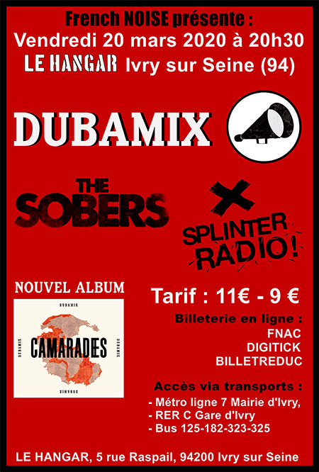 Soirée French NOISE ! (Dubamix + The Sobers + Splinter Radio!) le 20 mars 2020 à Ivry-sur-Seine (94)