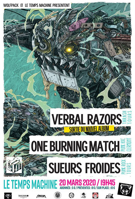 Verbal Razors + One Burning Match + Sueurs Froides le 20 mars 2020 à Joué-lès-Tours (37)