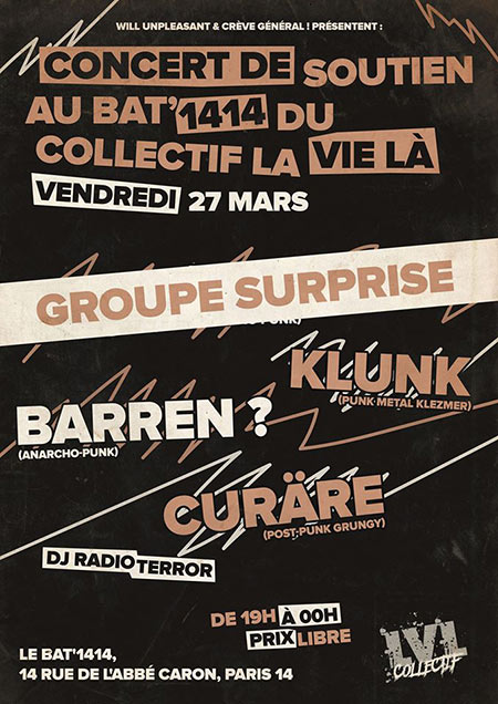 Concert de soutien au Bat'1414 du collectif La Vie Là le 27 mars 2020 à Paris (75)