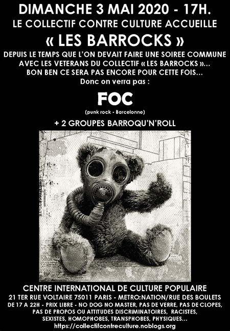 LE COLLECTIF CONTRE CULTURE accueille 'LES BARROCKS' le 03 mai 2020 à Paris (75)