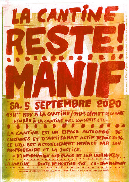 Manifestation / Demo - La Cantine reste! / bleibt! le 05 septembre 2020 à Delémont (CH)