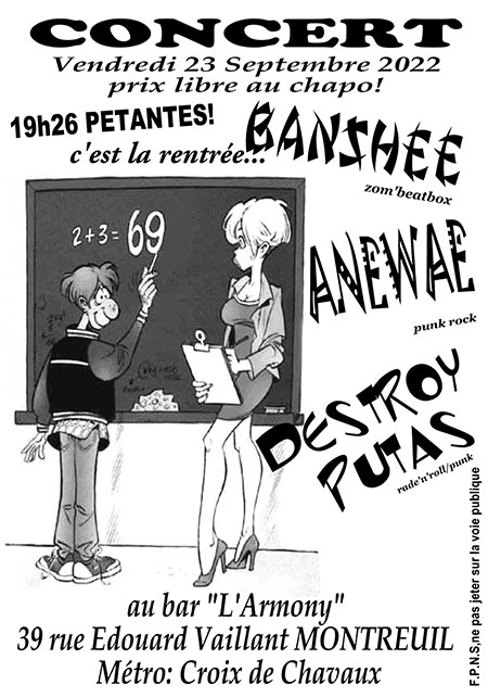 Destroy Putas, Anewae et Banshee à l'Armony le 23 septembre 2022 à Montreuil (93)