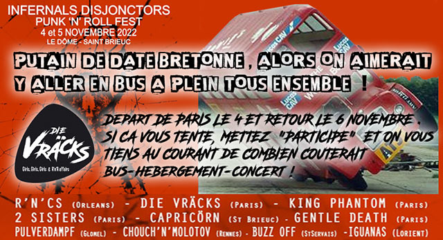 Départ de Paris en Bus - Festival Punk Breton le 04 novembre 2022 à Saint-Brieuc (22)