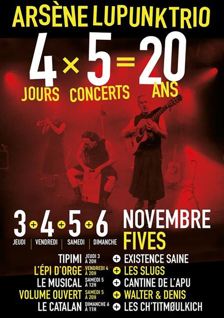 Arsene Lupunk Trio + Les Slugs - 4x5=20 le 04 novembre 2022 à Lille (59)