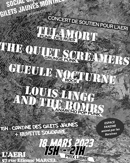 Concert de soutien pour L'AERI le 18 mars 2023 à Montreuil (93)