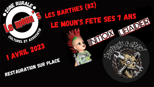 Soirée anniversaire du Moun's le 01/04/2023 à Les Barthes (82)