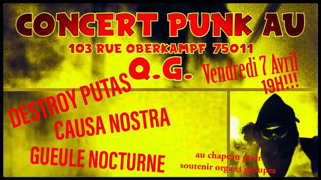 Concert Punk Rock au QG le 07 avril 2023 à Paris (75)
