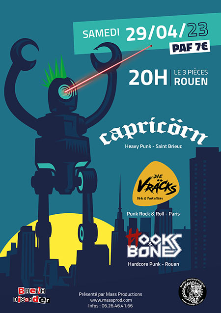 Concert Punk : Capricörn / Hooks & Bones / Die Vräcks le 29 avril 2023 à Rouen (76)