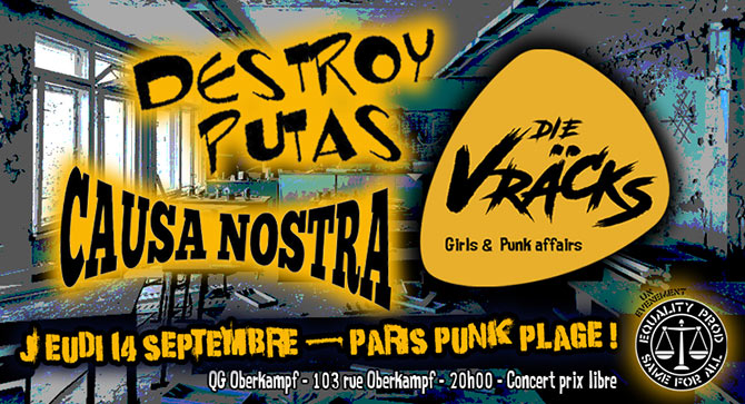 Paris Punk Plage ! Die Vräcks / Destroy Putas / Causa Nostra le 14 septembre 2023 à Paris (75)
