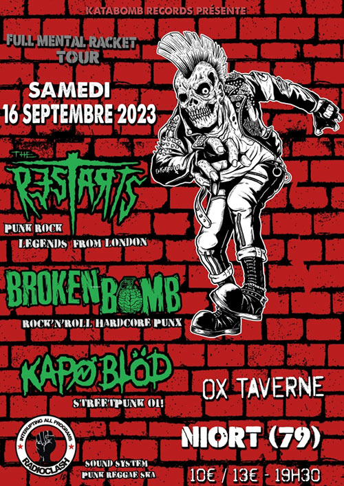 The Restarts + Broken Bomb + Kapo Blöd + Radioclash le 16 septembre 2023 à Niort (79)