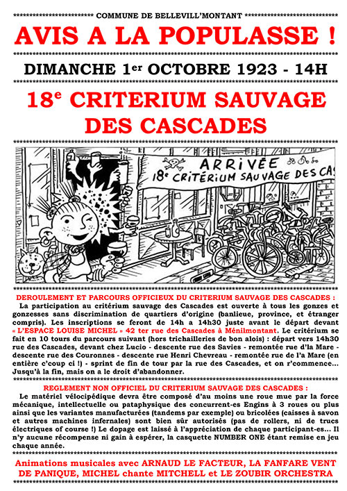18e CRITÉRIUM SAUVAGE DES CASCADES le 01/10/2023 à Paris (75)
