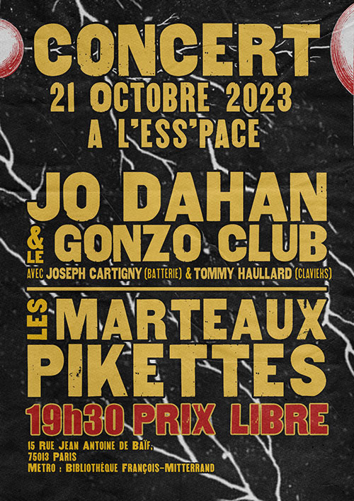Concert Jo Dahan + Les Marteaux Pikettes à l'ESS'pace le 21/10/2023 à Paris (75)