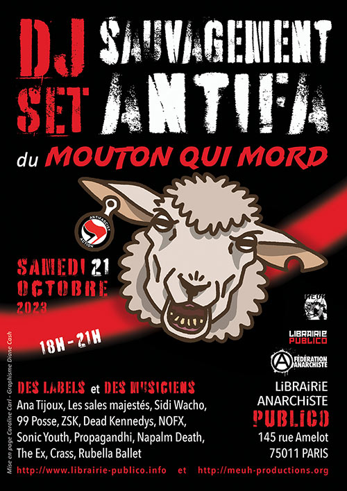 DJ set SAUVAGEMENT ANTIFA à la Librairie Publico le 21 octobre 2023 à Paris (75)
