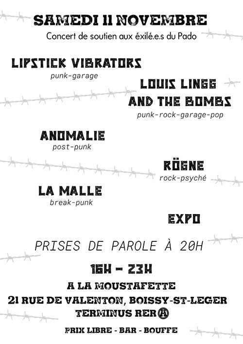Concert de soutien aux exilé·es du Pado le 11 novembre 2023 à Boissy-Saint-Léger (94)