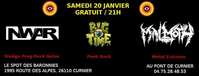 Concert Punk / Métal : Nwar + Big Time + Malmoth le 20 janvier 2024 à Curnier (26)