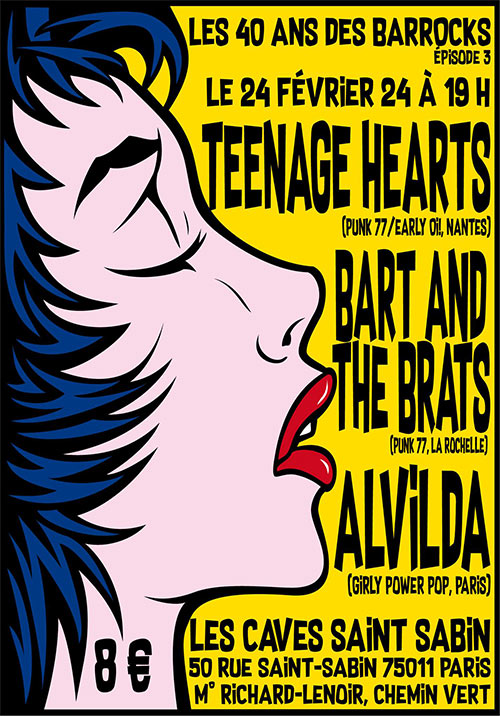 40 ans des Barrocks : Teenage Hearts, Bart & The Brats, Alvilda le 24/02/2024 à Paris (75)