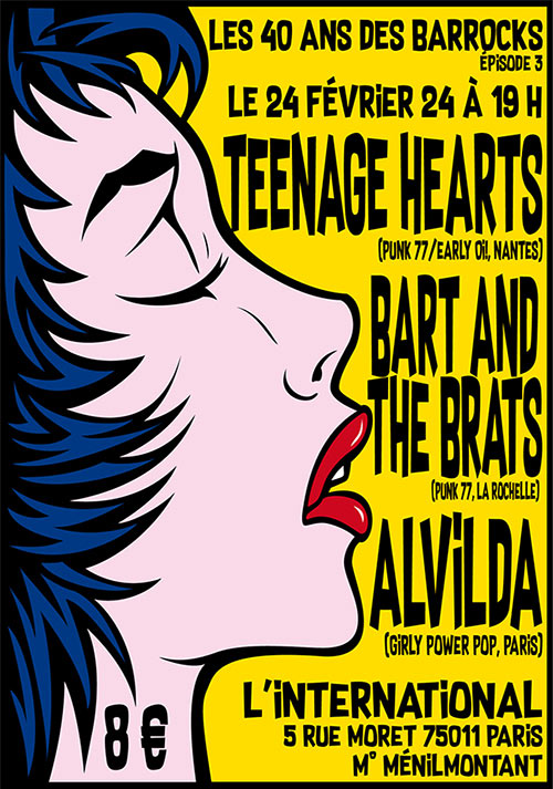 40 ans des Barrocks : Teenage Hearts, Bart & The Brats, Alvilda le 24 février 2024 à Paris (75)