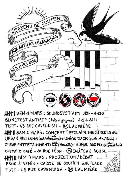 Week-end de soutien aux antifascistes du Budapest Komplex le 01 mars 2024 à Paris (75)