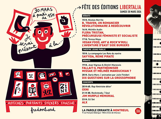 FÊTE DES ÉDITIONS LIBERTALIA À LA PAROLE ERRANTE le 30/03/2024 à Montreuil (93)