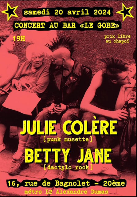 JULIE COLÈRE et BETTY JANE en concert le 20 avril 2024 à Paris (75)