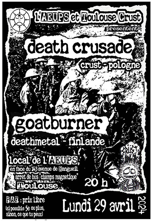Concert Death : DEATH CRUSADE (Pologne) + GOATBURNER (Finlande) le 29 avril 2024 à Toulouse (31)