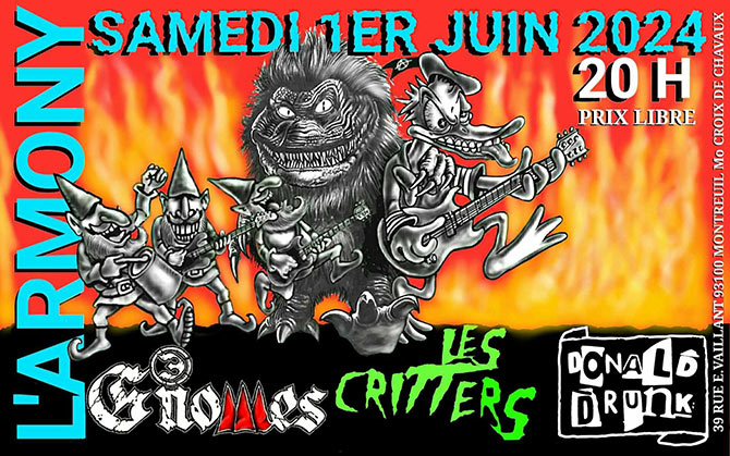 Donald Drunk + Les 3 Gnomes + Les Critters le 01 juin 2024 à Montreuil (93)