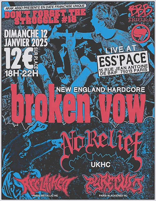 Broken Vow + No Relief + Reclaimed + Pyrecult @ ESS'pace le 12/01/2025 à Paris (75)