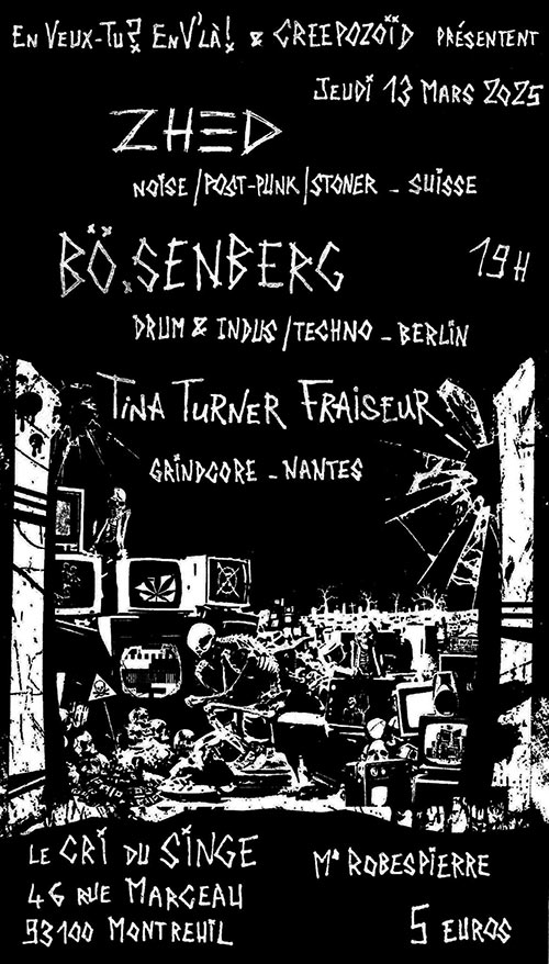 Bö.senberg + Tina Turner Fraiseur + Zhed au Cri du Singe le 13 mars 2025 à Montreuil (93)