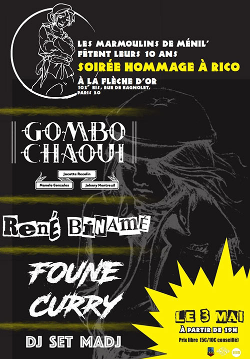 Soirée hommage à Rico à la Flèche d'Or le 03 mai 2025 à Paris (75)