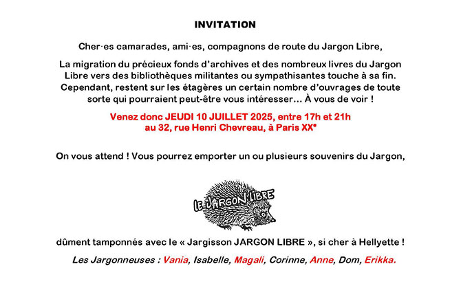 LE JARGON LIBRE le 10 juillet 2025 à Paris (75)