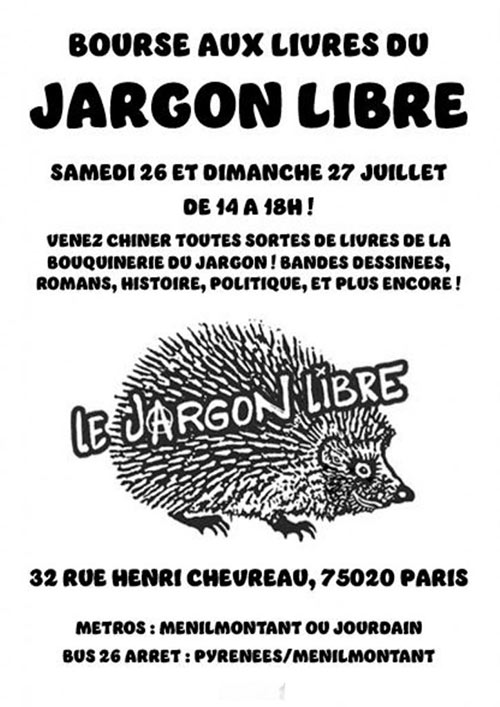 BOURSE AUX LIVRES DU JARGON LIBRE le 26 juillet 2025 à Paris (75)