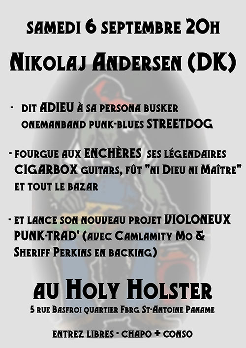 Streetdog Andersen dit adieu au OMB et fourgue ses cigarboxes le 06 septembre 2025 à Paris (75)