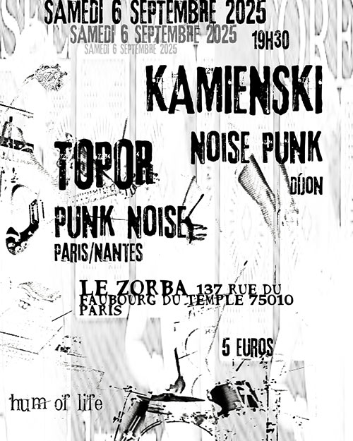 Kamienski + Topor au Zorba le 06 septembre 2025 à Paris (75)