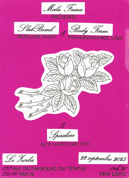 SlutBomb + Body Farm + Spiruline @ Le Zorba le 22 septembre 2025 à Paris (75)