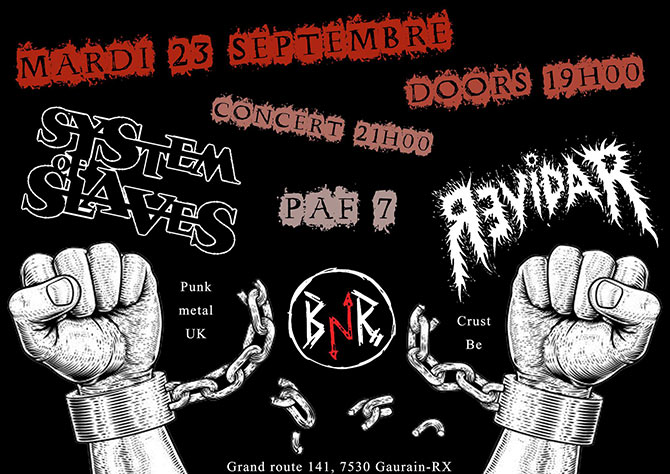 System Of Slaves + Revidar Au Bout De Nos Rêves le 23 septembre 2025 à Tournai (BE)