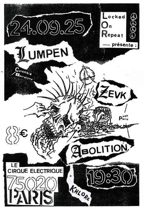 Lumpen + Abolition + Zevk + Khlore au Cirque Électrique le 24 septembre 2025 à Paris (75)