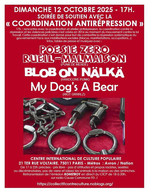 Soutien avec la Coordination antirépression le 12 octobre 2025 à Paris (75)