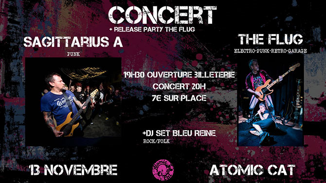 Lives THE FLUG (release party) + SAGITTARIUS A @ Atomic Cat le 13 novembre 2025 à Paris (75)