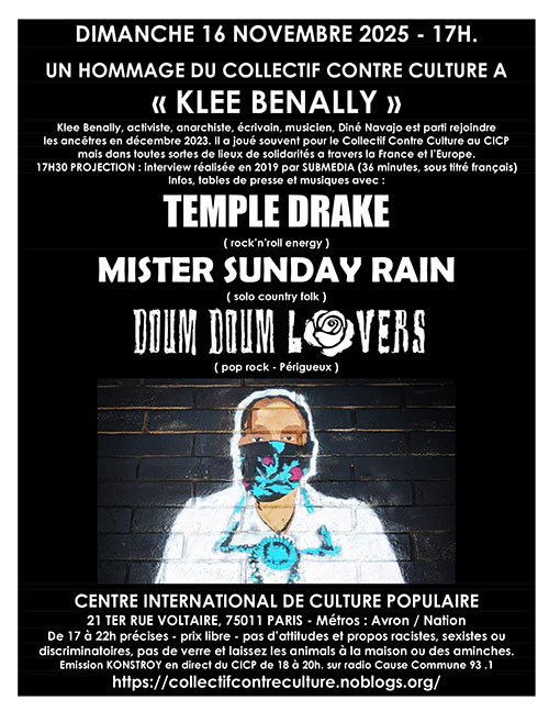 Un hommage à Klee Benally au CICP le 16 novembre 2025 à Paris (75)