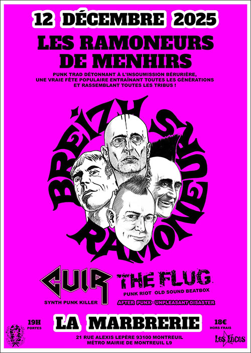 Les Ramoneurs de Menhirs + CUIR + The Flug + after Punx le 12/12/2025 à Montreuil (93)