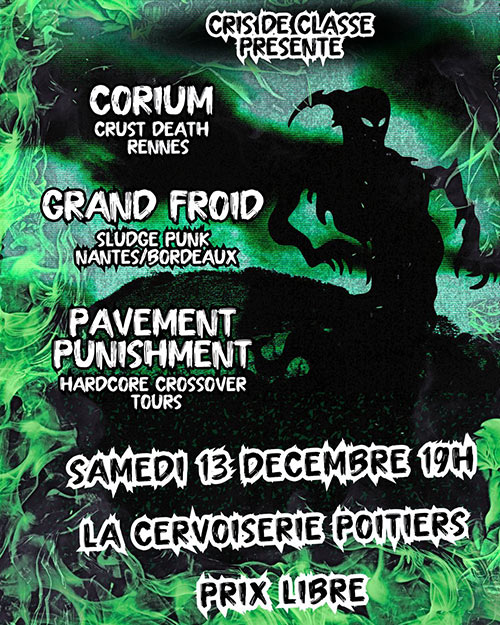 Corium + Grand Froid + Pavement Punishment à la Cervoiserie le 13/12/2025 à Poitiers (86)