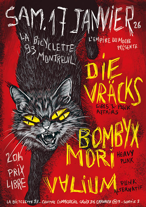 DIE VRÄCKS + BOMBYX MORI + V&forall;LIUM le 17/01/2026 à Montreuil (93)